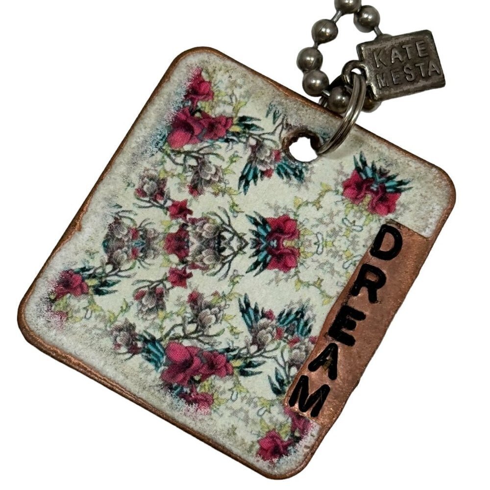 Kate Mesta DREAM Square Copper Dog Tag Necklace Art to Wear New - Picture 2 of 4